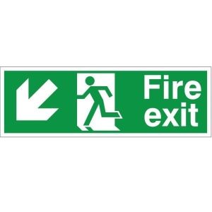 Fire Exit Sign Left Down Arrow Self-adhesive Vinyl 20x60cm