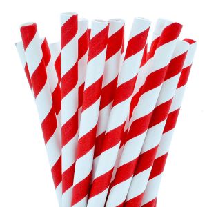 Paper Straight Jumbo Straw 200mm Red Stripe